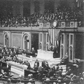 President Woodrow Wilson addressing Congress, 1917.